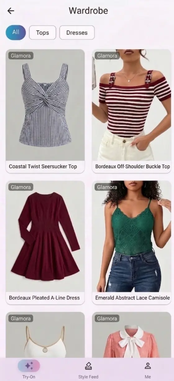Mirrofy wardrobe showing brand products in curated collection